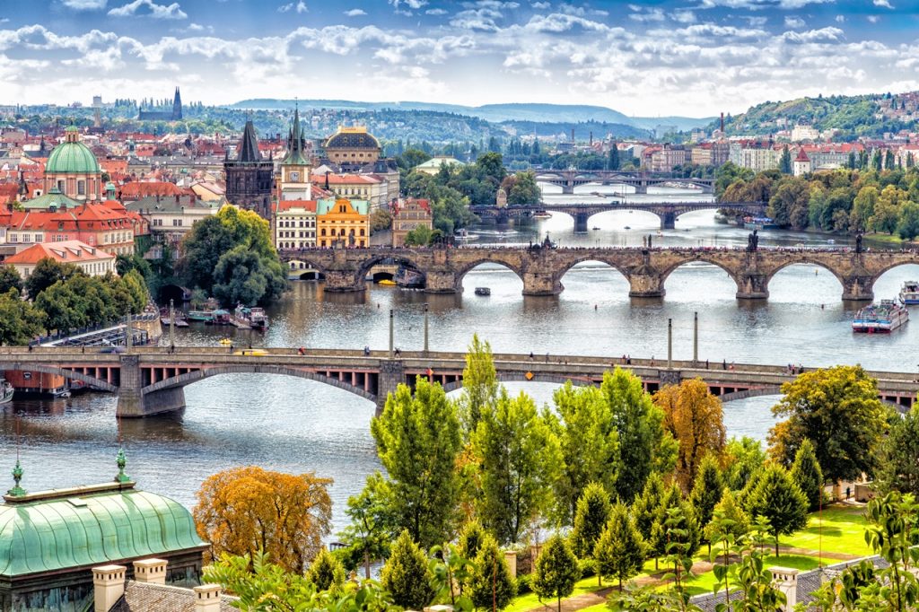 Scenic,View,Of,Bridges,On,The,Vltava,River,And,Of